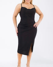 Load image into Gallery viewer, Silky cowl neckline side slit midi dress