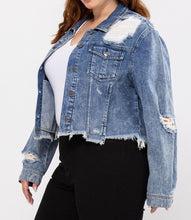 Load image into Gallery viewer, Uneven Frayed Destroy Acid Fitted Denim Jacket