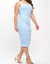 Load image into Gallery viewer, Solid Mesh Ruched Midi Dress