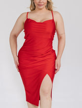 Load image into Gallery viewer, Silky cowl neckline side slit midi dress