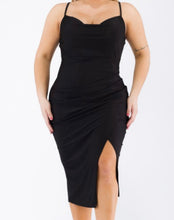 Load image into Gallery viewer, Silky cowl neckline side slit midi dress