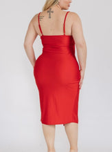 Load image into Gallery viewer, Silky cowl neckline side slit midi dress