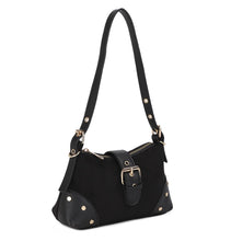 Load image into Gallery viewer, Faux Suede Buckle Stud Design Zipper Shoulder Bag
