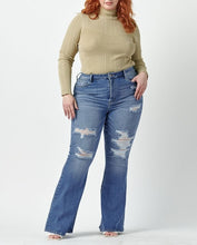 Load image into Gallery viewer, High Rise Distress Super Flare Jeans