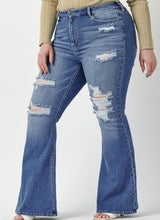 Load image into Gallery viewer, High Rise Distress Super Flare Jeans