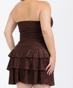 Glitter tiered ruffle tube mini dress