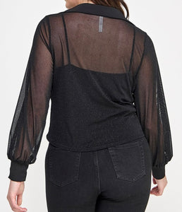 Glitter mesh front tie top