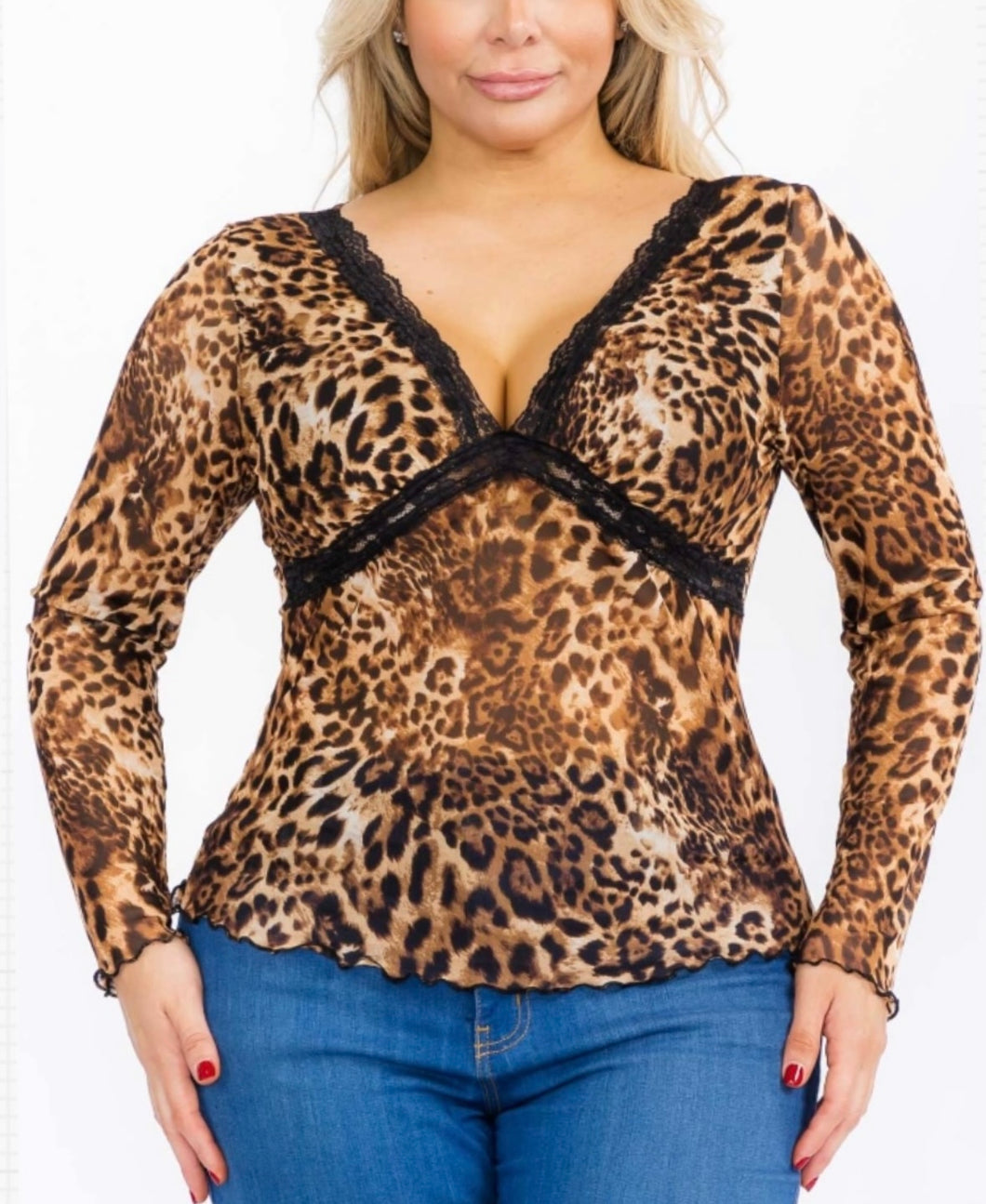 Leopard print lace trimmed top