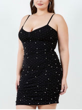 Load image into Gallery viewer, Rhinestone pearl mesh ruched dress
