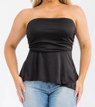 Load image into Gallery viewer, Solid side ruched asymmetric hem tube top
