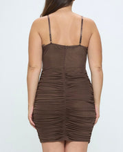 Load image into Gallery viewer, Sheer mesh ruched bustier mini dress
