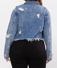 Load image into Gallery viewer, Uneven Frayed Destroy Acid Fitted Denim Jacket
