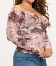 Load image into Gallery viewer, Cold shoulder ruched mesh top
