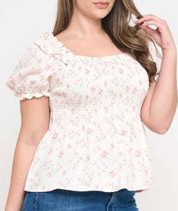 Floral print smocked top