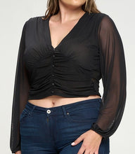 Load image into Gallery viewer, Ruched Mesh Long Sleeve Cropped Top
