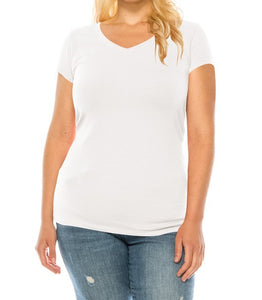 Plus Basic V Neck Short Sleeve Top