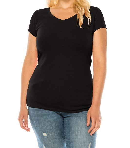 Plus Basic V Neck Short Sleeve Top