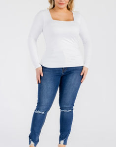 Square neck fitted long sleeve top