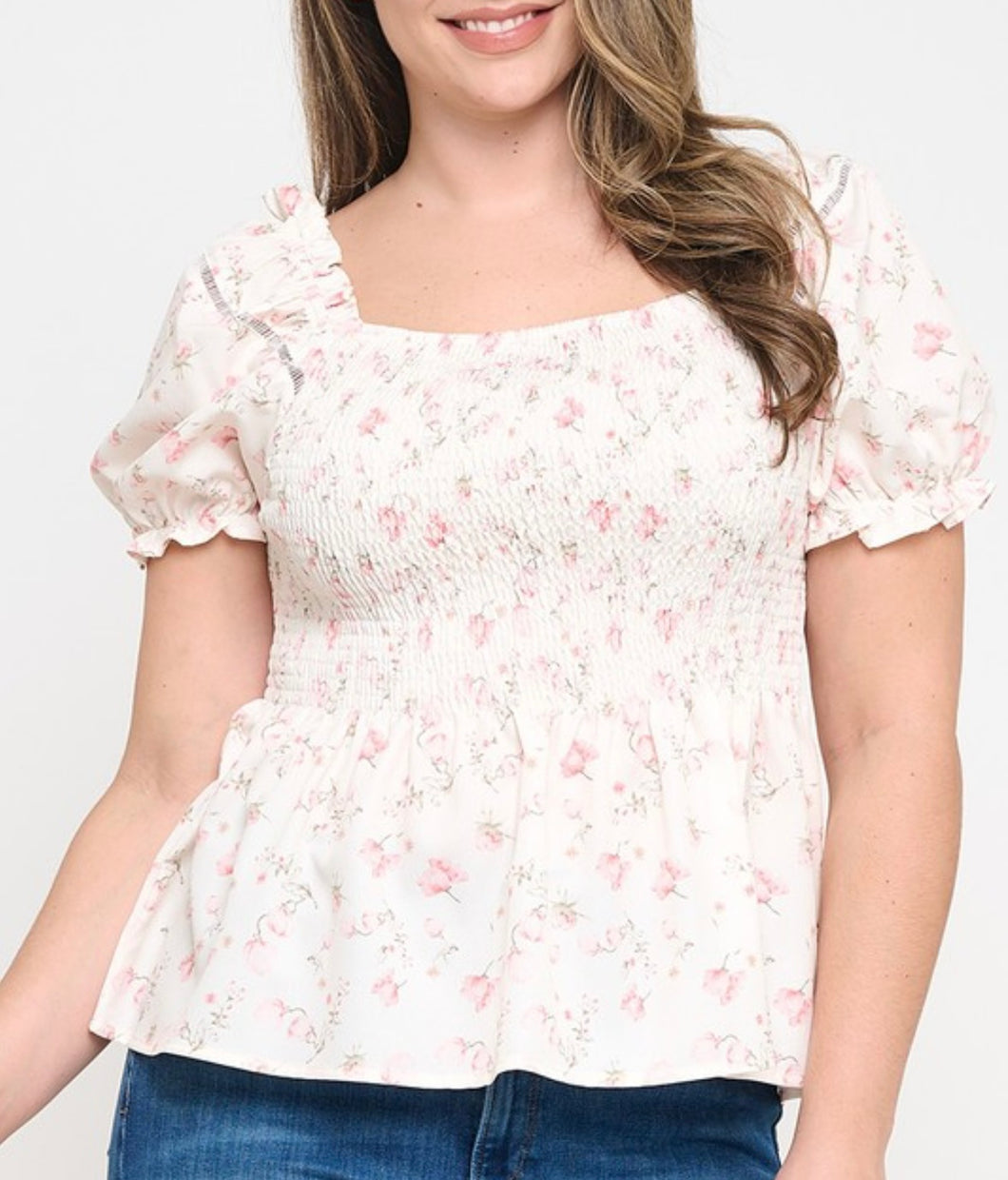 Floral print smocked top