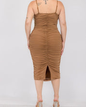 Load image into Gallery viewer, Ruched Mesh Bodycon Midi Dress
