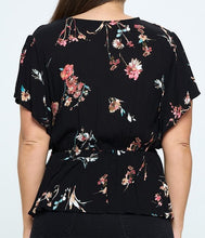 Load image into Gallery viewer, Surplice Floral Peplum Top
