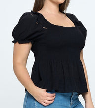 Load image into Gallery viewer, Solid Puff Sleeves Smocked Top
