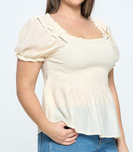 Load image into Gallery viewer, Solid Puff Sleeves Smocked Top
