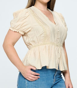 Button Down Puff Sleeve Top
