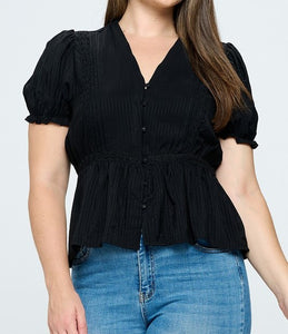 Button Down Puff Sleeve Top