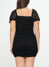 Load image into Gallery viewer, Textured Mesh Ruched Mini Dress
