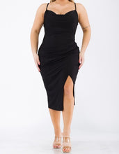 Load image into Gallery viewer, Cowl Neck Side Slit Midi Dress
