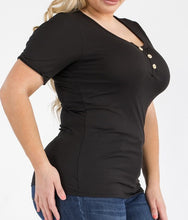 Load image into Gallery viewer, Ribbed Button Detail Short Sleeve Top
