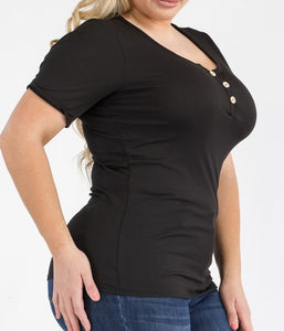 Ribbed Button Detail Short Sleeve Top