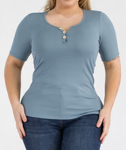 Load image into Gallery viewer, Ribbed Button Detail Short Sleeve Top
