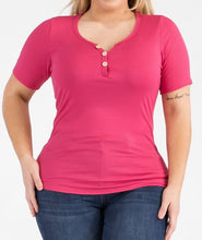 Load image into Gallery viewer, Ribbed Button Detail Short Sleeve Top
