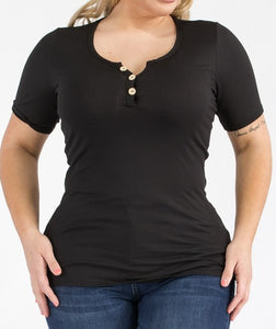 Ribbed Button Detail Short Sleeve Top