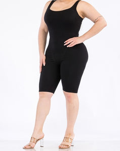 Plus Size Workout Ribbed Square Neck Tank Romper