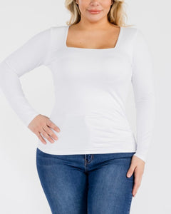 Square neck fitted long sleeve top