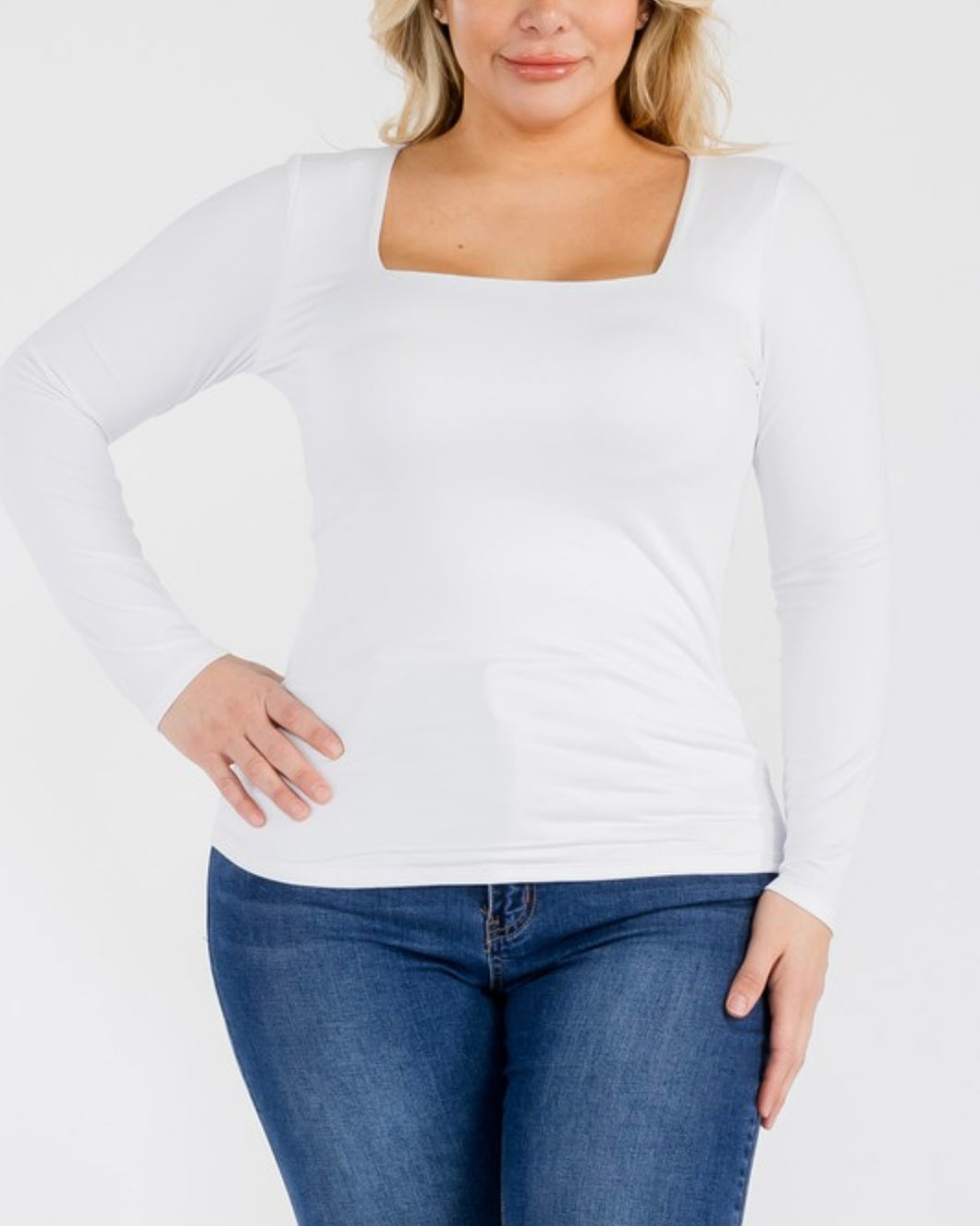 Square neck fitted long sleeve top