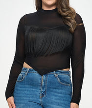 Load image into Gallery viewer, Fringe Long Sleeve Mesh Top
