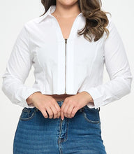Load image into Gallery viewer, Poplin Zip Front Collared Long Sleeve Top
