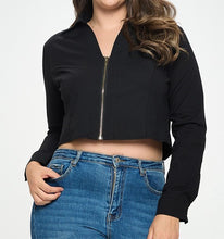 Load image into Gallery viewer, Poplin Zip Front Collared Long Sleeve Top
