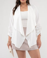Load image into Gallery viewer, Draped Collar 3/4 Rouched Sleeve Blazer
