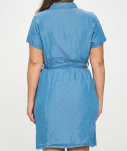 Load image into Gallery viewer, Button Down Tie Waist Denim Dress
