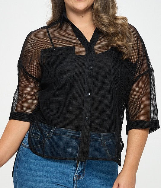 Sheer Netted Button Down Top