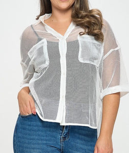 Sheer Netted Button Down Top