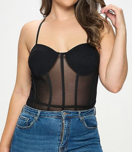 Sheer Mesh Corset Bodysuit