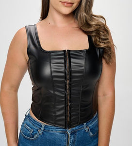 PU Leather Hook and Eye Corset Top