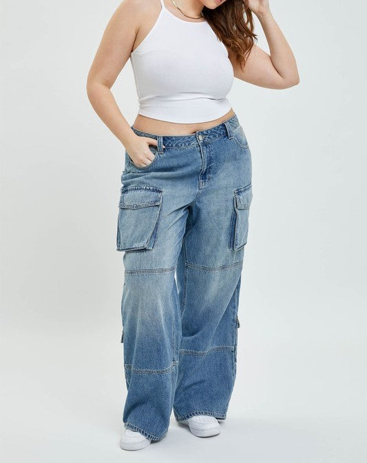 Mid Waisted Y2K Skater Cargo Pocket Jeans – Ella Plus
