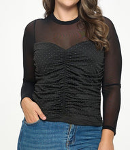 Load image into Gallery viewer, Rhinestone Embellished Mesh Long Sleeve Top
